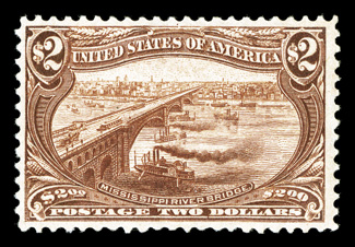 293, $2.00 Trans-Mississippi, an incredibly choice and desirable mint example of this notoriously difficult stamp, being one of the very few true post office fresh copies
available, possessing vibrant color and a sharp impression, wonderfully