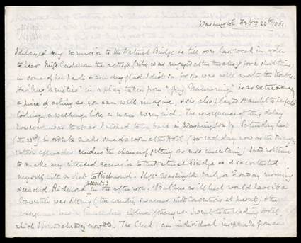 [Lincoln Inauguration - Arthur Sterry] There is something honest & pleasant in his face, the character of a man who knows his own mind & sticks to it. Interesting group of
three long letters and a lengthy diary, all by British lawyer Arthur