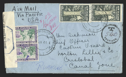 J25-29, 1c-15c Claret cover lot of eleven covers and one postage due form, some overseas inbound mail including Australia and New Zealand (two, one with a total of $1.08), a
few WWII censored, also includes three postage due forms from 1972 with
