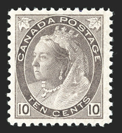 83, 1898 10c Brown violet Numeral, well centered, attractive color, o.g., n.h., very fine (Unitrade C$2,250.00).