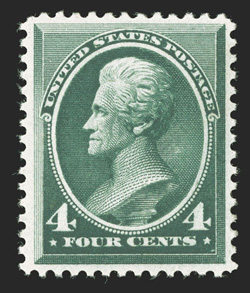 211, 4c Blue green, deep intense color and a prooflike impression, well centered and margined, o.g., lightly hinged, choice very fine 2006 PSE certificate.