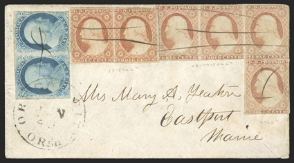7, 9, 23, 1851 1c Blue imperforates, Ty. II, IIIa and IV, 1857 1c Blue perforated, Ty. IV, specialized accumulation of exclusively Inverted transfer varieties, a marvelous
assemblage of twenty single stamps, one pair, three strips of three and f