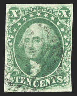 16, 10c Green, Ty. IV, position 65L1, recut at top, used, four ample to large margins, bright color, lightly cancelled, very fine 1980 PF certificate.