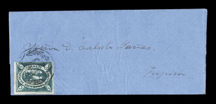 1867 5c Green, third re-engraving, scarce single franking for the inter-departmental rate of 5c, position 71, three large margins, just along the frame at left, intense deep
green color with strong impression starting to show the crudeness caused