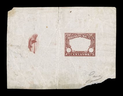 1914 Guaqui-La Paz Railway unissued series, a set of engraved stamps was prepared in Belgium by recess engraving apparently authorized to finance the the start of construction
of the railroad, but the post office rejected the issue when it as est