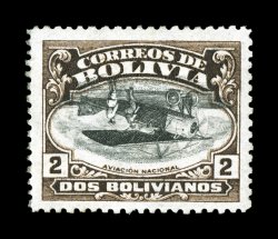 C6 var., 1924 2B Black brown and black air post, inverted center, an exceptionally well centered mint single, deep rich colors on fresh paper, o.g., lightly hinged, choice
very fine this inverted center is analogous to the 10c value with invert