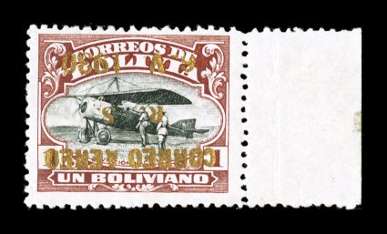 C19 var.-23 var., 1930 5c-10c to 1B Aviation School issue with overprints for the Graf Zeppelin with metallic ink, inverted overprints, the complete set of five different
values, all with fresh colors and overall quite well centered, the 1B Red