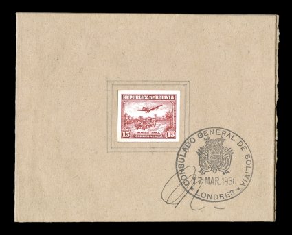 C27-34, 1930 5c-3B Lithographed Air Post specialized collection of the proofs, essays and issued stamps, this is a marvelous study of the production of this lithographed
series by Perkins, Bacon & Co., all mounted and written up on pages, the co