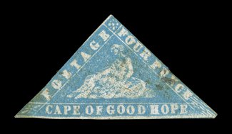 S.G. 14ba, 1861 4p Pale bright blue Woodblock, retouch to right corner, a presentable example of this rare plate variety, margins full to just into the design, strong color,
very light cancel that is completely free of the important retouch, s