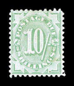 S.G. D61, 1909 10- Dull green postage due, bright color on clean white paper, o.g., h.r., some faint soiling at bottom right, still quite fine 2008 BPA certificate (Scott J37
$4,250.00).