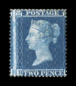S.G. 36a, 1858 2p Blue, Plate 6, lettered B-K, unused, deep color and a highly detailed impression, regummed and partially reperforated, fine appearance a stamp that is rarely
offered unused in any condition 2008 BPA certificate (Scott 19 $7