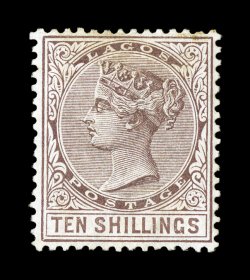 S.G. 29, 1886 10- Purple brown, unused, fresh color, nicely centered, a fine example of this scarce key to the colony 2008 BPA certificate (Scott 37 $1,700.00).