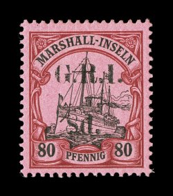 S.G. 58, 1914 8p on 80pf Black and carmine on rose, deep vibrant colors, o.g., lightly hinged, very fine signed H. Bloch (Scott 38 $575.00).