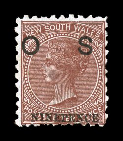 S.G. O11, 1894 Ninepence surcharge on 10p Red brown official, deep intense color and a prooflike impression, o.g., fine and quite scarce (Scott O39 $1,000.00).