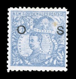 S.G. O50, 1890 20- Cobalt blue official, fresh color and paper, large part o.g., small toned spot and a tiny pinhole, fine appearance a scarce official, 1994 Rendon and 2008
BPA certificates (Scott O33 $3,250.00).