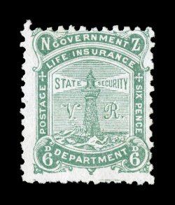 S.G. L5, 1891 6p Green Life Insurance stamp, unused, bright and fresh, fine 2008 BPA certificate (Scott OY5 $475.00).