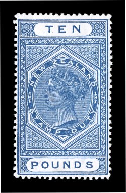 Scott AR1630, etc., 1882-1903 25- to £10 Postal fiscals, fourteen different values, with all denominations represented except the £2 which is offered separately, the stamps
include a mix of watermarks including at least four that are the NZ an