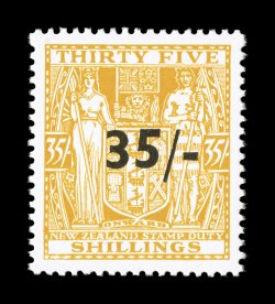 S.G. F186, 1939 35- surcharge on 35- Orange yellow postal fiscal, choice centering, especially bright color on clean white paper, o.g., tiny h.r., extremely fine 2008 BPA
certificate (Scott AR70 $500.00).