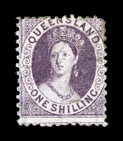S.G. 79, 1874 1- Mauve, perf. 12 also shows part of the sheet margin letter of the watermark, rich bright color, full o.g., fine 1993 Holcombe certificate (Scott 36
$625.00).