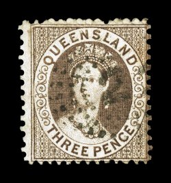 S.G. 82, 1868 3p Brown, perf. 13x12, used, strong color, lightly cancelled, faint toning along right side, otherwise fine actually a rare stamp that is quite undercataloged
1935 RPS certificate ex-Passano (Scott 37A $500.00).