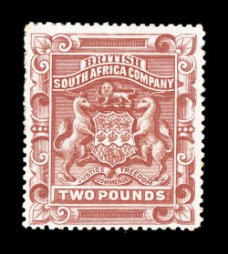 S.G. 74, 1897 £2 Rosy red, perforated 15, bright color on fresh paper, part o.g., tiny thin spots, fine appearance 2008 BPA certificate (Scott 58 $1,775.00).