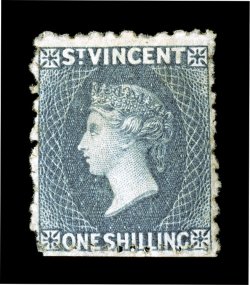 S.G. 8, 1866 1- Slate grey, perforated 11 to 12 12, lovely rich color in the rare slate grey shade, strong impression as well, o.g., minor h.r., fine 1961 RPS certificate
(Scott 8A $3,000.00).