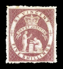 S.G. 32, 1880 5- Rose red, rich color, part o.g. (certificate states traces of gum), certificate mentions a small split at foot which is barely discernable, overall a fine
example of this high value 2008 BPA certificate (Scott 29 $1,250.00).