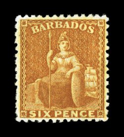 S.G. 69, 1875 6p Bright yellow, aniline ink, an especially attractive mint example of this elusive stamp, outstanding color that is remarkably deep and intense, uncommonly well
centered, part o.g., very fine signed H. Bloch and accompanied by 1