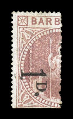 S.G. 86, 1878 1D. Surcharge on half of 5- Rose, a rare unused example, warm color, certificate mentions thin spot which is barely detectable, very fine appearance unused
examples of the 1878 Provisionals are especially difficult to come by