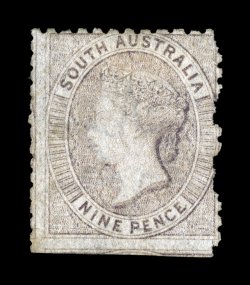 S.G. 49, 1871 9p Grey lilac, perf. 11 12 to 12 12 on old rouletted stock, unused, typical pale color, fine for this elusive stamp 1930 RPS and 2008 BPA certificates (Scott 21c
$1,850.00).