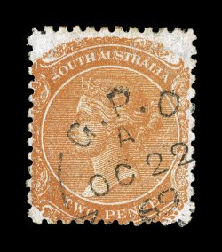 S.G. 165a, 1869 2p Orange red, perf. 11 12 to 12 12, a very scarce stamp that only exists used, rich bright color, neat c.d.s. cancel, fine 1995 Brandon certificate (Scott 61B
$1,000.00).