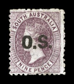 S.G. O26c, 1876 9p with O.S. overprint, perf. 11 12 to 12 12, rich color, o.g., light gum crease at a tiny thin speck, otherwise fine this stamp is the basis for the listing in
the Stanley Gibbons catalog, accompanied by a letter dated