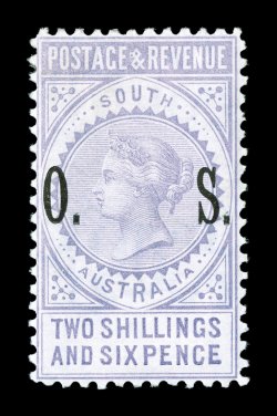 S.G. O86, 1891 26p Pale violet, with O.S. overprint, a most impressive mint example of this very rare stamp, bright fresh color, uncharacteristically well centered, o.g.,
lightly hinged, very fine only one sheet of 60 was known to have bee
