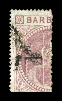 S.G. 88, 1878 1D. small surcharge on 5- Dull rose, used, lightly cancelled, a very fine example of the scarcest of the 1878 Provisional types 1961 PF and 2008 BPA certificates
ex-Charlton Henry, Chapin (Scott 59 $1,200.00).