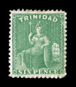 S.G. 65, 1863 6p Emerald green, perf. 13, unused, bright color, fine 2008 BPA certificate (Scott 46 $300.00).
