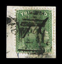 S.G. 103, 1882 1d Black manuscript surcharge on 6p Bright yellow green, on piece to which it may not belong, tear at bottom, fine appearance signed W.H.C(olson), H. Bloch and
accompanied by a clear 1986 RPS certificate (Scott 67b $1,900.00)