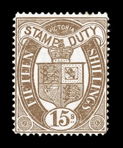 S.G. 273, 1885 15- Purple brown, strong bright color, nicely centered for this, full o.g. that is just faintly overall toned, very fine 2008 BPA certificate (Scott AR47
$850.00).