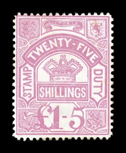 S.G. 274, 1890 1£ 5- Pink, unused, attractive color, current certificate states regummed, small lightened ink mark at top right, otherwise fine 1996 Rendon certificate as
original gum and a 2008 BPA certificate (Scott AR49 $1,600.00).