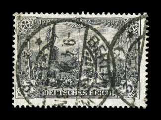 102, 1920 3M Black violet, watermark circles, another used example of this rarity, deep intense color, neat Berlin 9.4.21 c.d.s. postmarks, fine signed Peschl, Infla-Berlin,
and accompanied by a 1982 GPS certificate (Michel 96W Ç5,000).