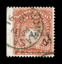 S.G. 20, 1891 12 Anna Mombasa provisional surcharge on 2a Vermilion, initialed A.D., used, strong rich color, neat Mombasa c.d.s., fine 2008 BPA certificate (Scott 31
$975.00).