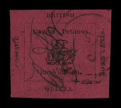 S.G. 24, 1856 4c Black on magenta, an amazing used example of this classic rarity, completely free of the surface rubbing and other faults that exist on nearly all other
examples, with deep paper color and large balanced margins all around,