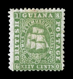 S.G. 50, 1862 24c Green, perf. 12, bright fresh color, full o.g., tiny expert repair at top left, fine appearance a scarce and elusive mint stamp 2008 BPA certificate (Scott 28
$1,000.00).