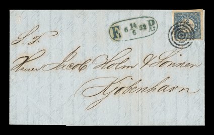 1a, 1851 2rs Blue, Ferslew printing, plate I, position 29, type 5, a gem quality single in a deep rich shade, also possessing extra-large margins all around, beautifully
cancelled by a black mute target cancel and tied to an exceptionally clean