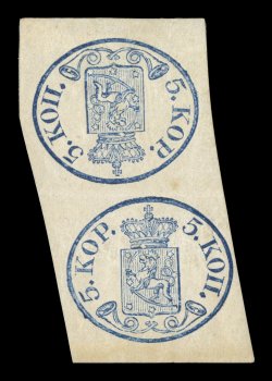 1a, 1856 5k Blue, small pearls, tête-bêche pair, the incomparable mint pair of this important classic rarity, large to huge margins all around, marvelously fresh, with clear
impressions, large part o.g., usual mild horizontal crease between the