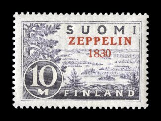 C1a, 1930 Zeppelin1830 overprint on 10M Gray lilac, 1830 for 1930 error, choice mint single of this scarce and popular error, marvelously well centered and margined, o.g.,
n.h., extremely fine very few still exist both this choice and ne