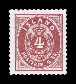 6, 1873 4s Carmine, perforated 12 12, select unused example, well centered and margined, rich color, very fine 1970 PF certificate ex-Joyner (Facit 6
12,500SEK).