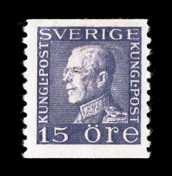189, 1922 15ö violet, perf. 10 vert., watermarked wavy lines, a mint example of one of the rarest stamps from the entire King Gustaf V series, well centered, deep luxuriant
color, o.g., minor h.r., very fine light experts handstamp and accompa
