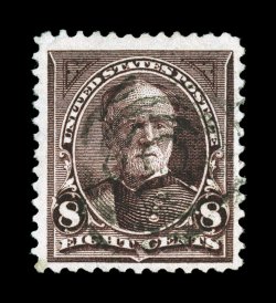 272a, 8c Violet brown, watermarked USIR in error, used, well centered and margined, rich color, light target cancel, mild horizontal crease, otherwise very
fine.