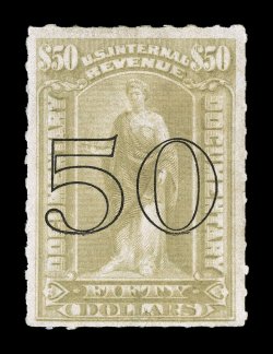 R189, 50 Surcharge on $50.00 Gray, rouletted, well centered, o.g., h.r., very fine.
