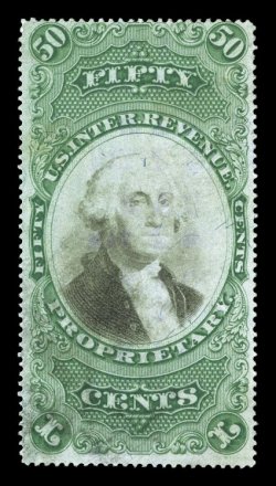 RB8a, 50c Green and black on violet paper, rich color, lightly cancelled, fine.